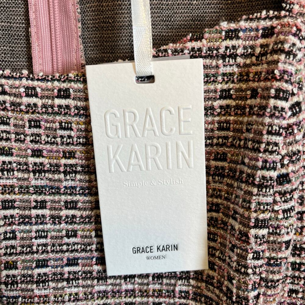 Grace Karin pleated tweed sheath dress capped sleeves new with tags sz XL - Picture 2 of 6
